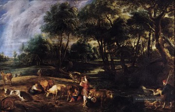 Landschaft mit Kühen und wildfowlers Peter Paul Rubens Ölgemälde